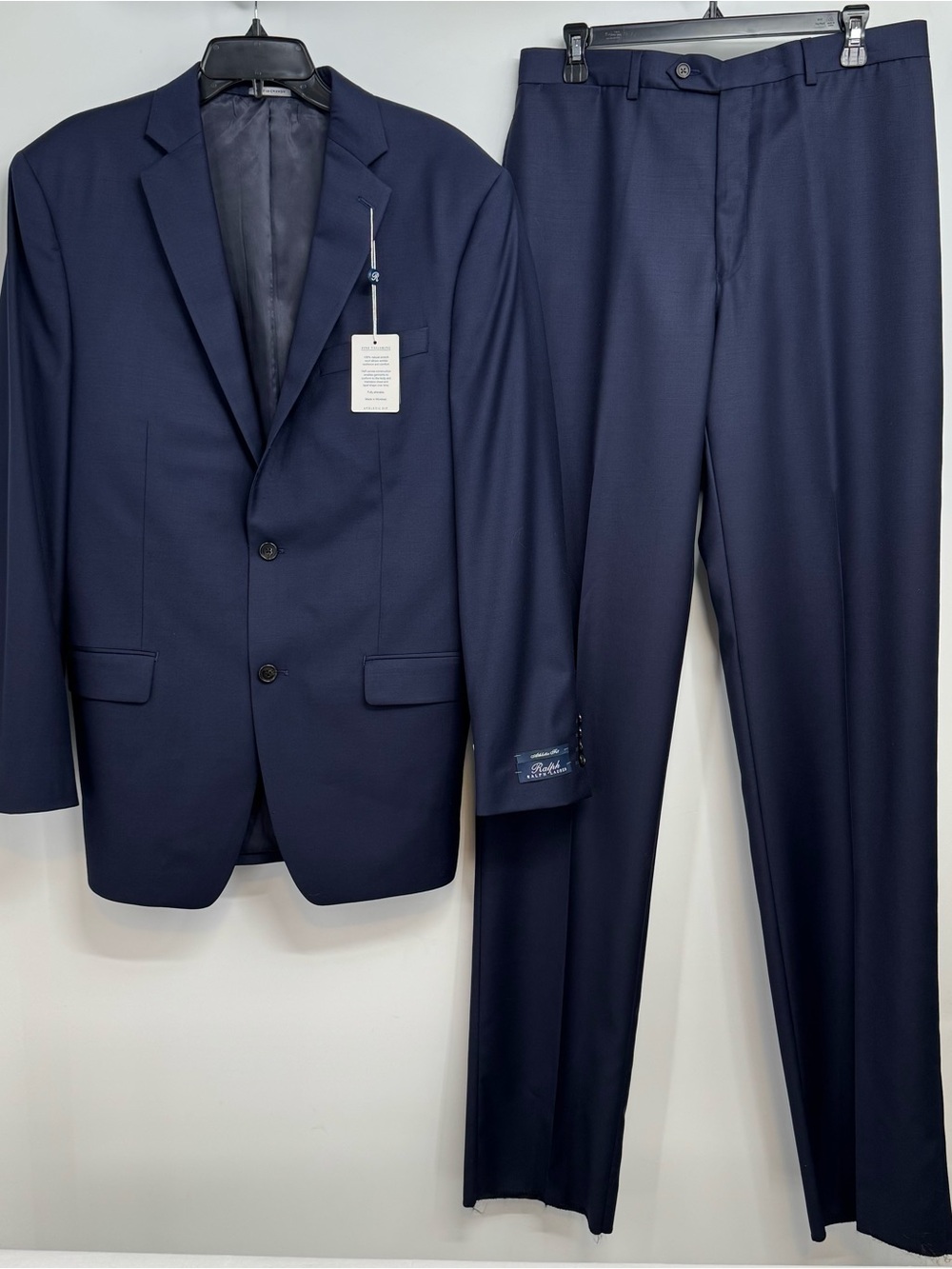 NWT Ralph Lauren Mens 100% Wool Navy Athletic fit Suit Size 41L 33W Pants $495